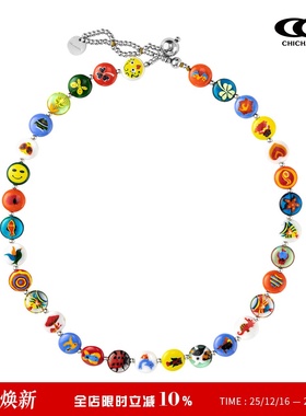 CHICHABOOM花色琉璃圆扁珠项链