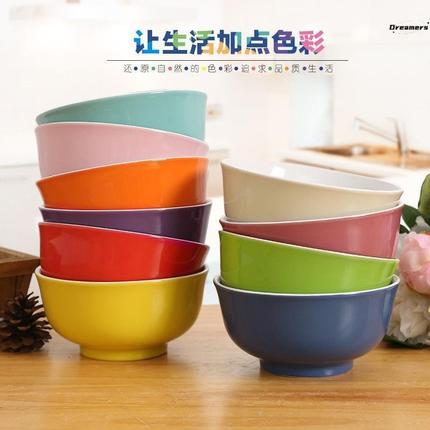 。一人一色家庭分用碗家庭儿童分餐碗家用不同颜色全家碗筷套装分