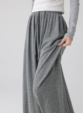 浅灰色阔腿裤女2025春秋糯米裤显瘦宽松慵懒风阔腿裤直筒休闲裤子