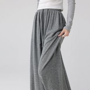 直筒休闲裤 显瘦宽松慵懒风阔腿裤 子 女2025春秋糯米裤 浅灰色阔腿裤
