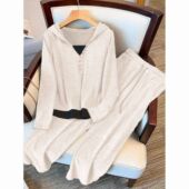 秋季 阔腿裤 糯米裤 小个子大码 女装 两件套套装 假两件连帽卫衣女长裤