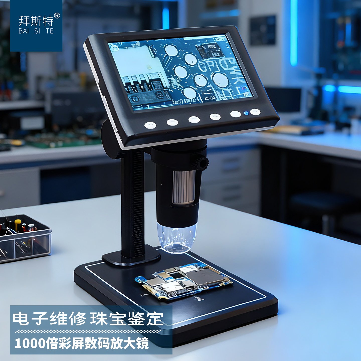 拜斯特放大镜4.3寸数码放大镜显微镜手机维修主板检修植物观察