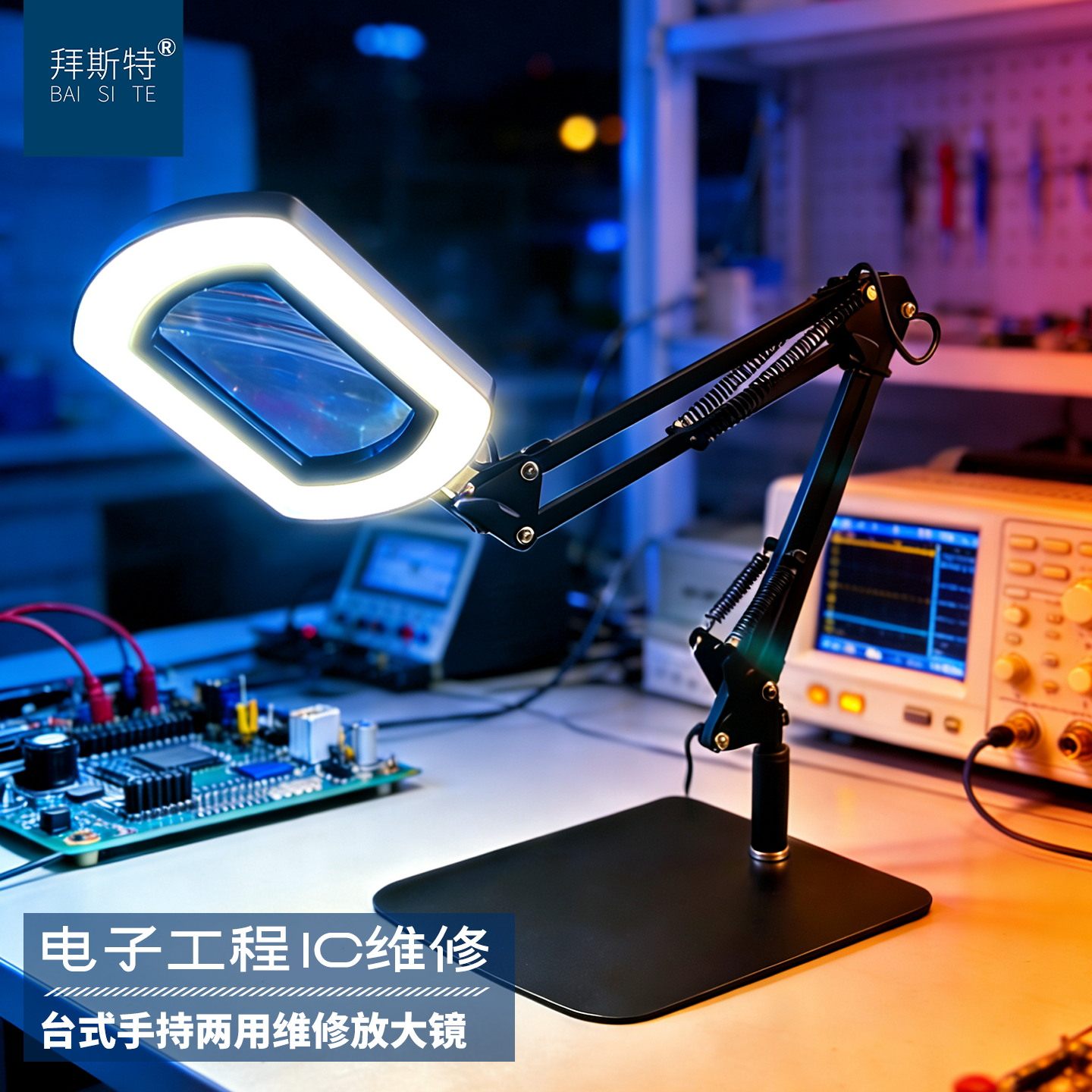拜斯特台式放大镜高清带灯篆刻带支架30倍电子维修专用桌面工作台