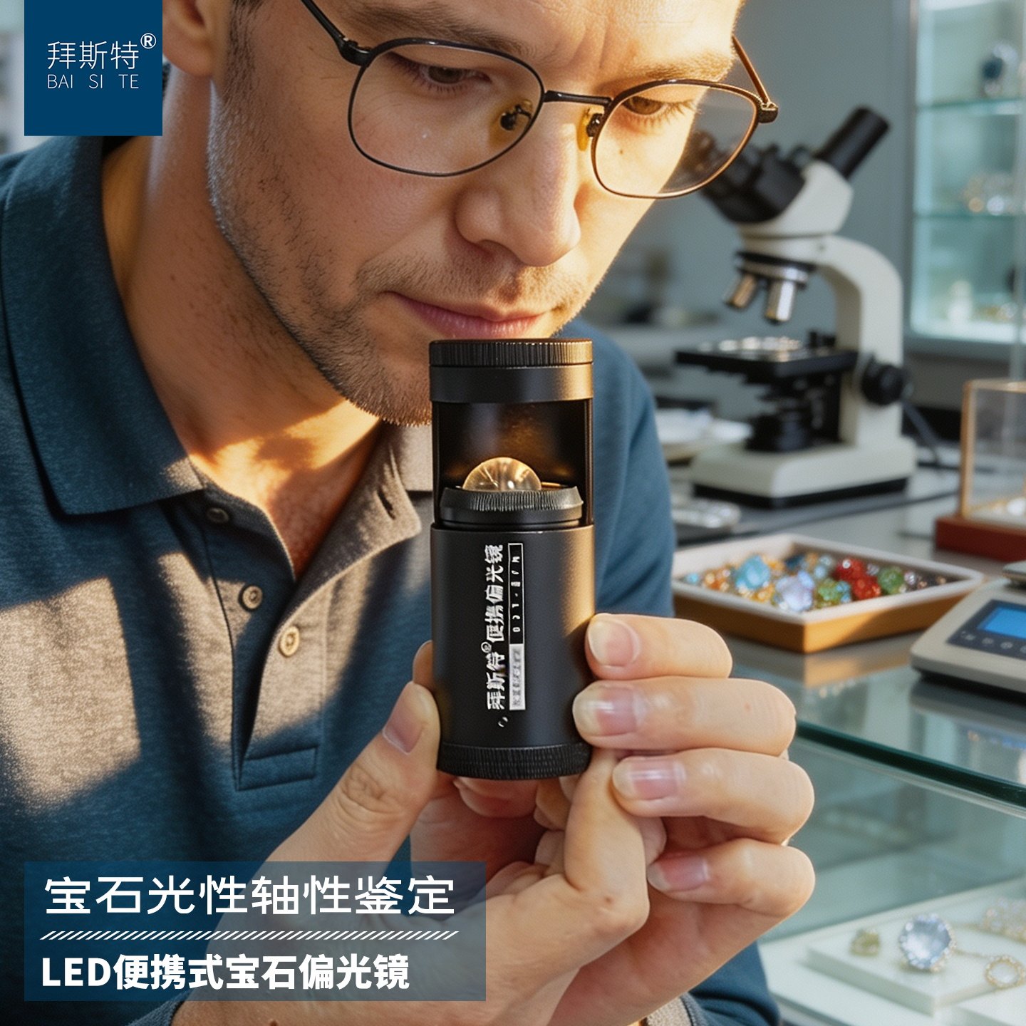 便携式暖光源偏光镜鉴定琥珀蜜蜡碧玺水晶玉石翡翠等工具