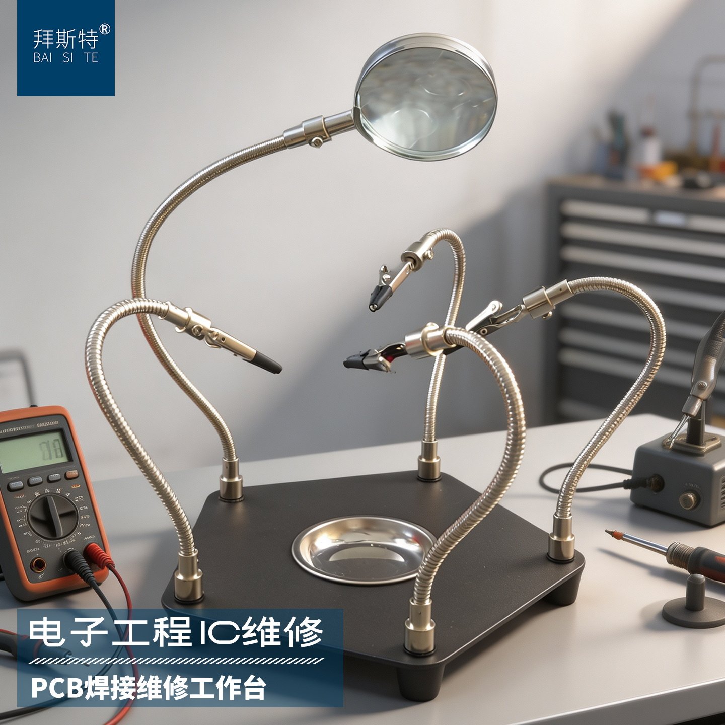 台式放大镜维修用电子家电维修工作台电路板夹具操作台pbc板玻璃