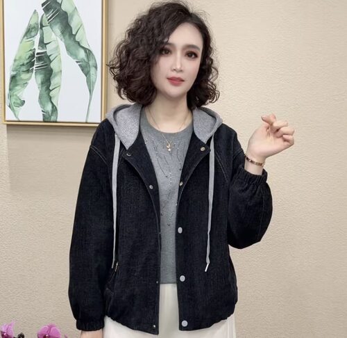 春秋新款减龄妈妈装连帽夹克