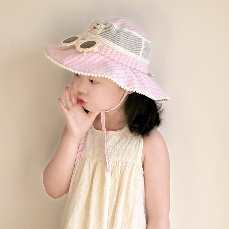 宝宝帽子春夏季薄款网眼透气可拆眼镜渔夫太阳帽大帽檐男女童盆帽