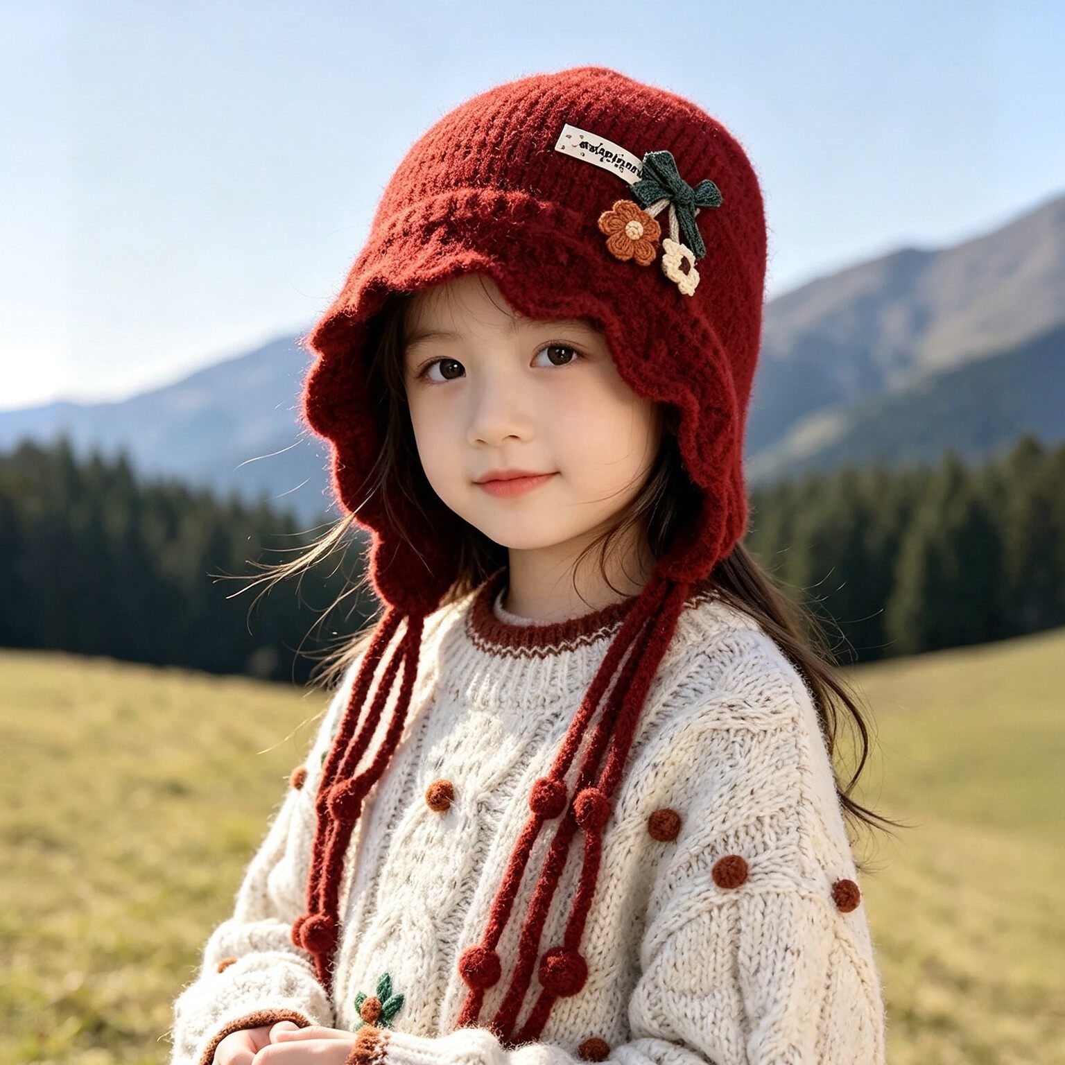 儿童帽子秋冬季女童流苏花朵毛线帽针织护耳帽小女孩防风保暖帽子