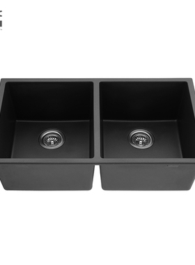 集造DKS3218厨房黑色石英石双槽一体大号台上洗菜盆洗碗池网红