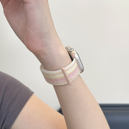 【官方同款】适用applewatchS10尼龙回环式表带9/8苹果手表表带iWatchS7/6/5/SE2魔术贴运动透气编织男女表带