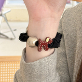 适用applewatchS11珍珠小狗弹力发圈表带SE可爱创意皮筋iwatch10 7尼龙单圈雪纺透气苹果手表ultra腕带女