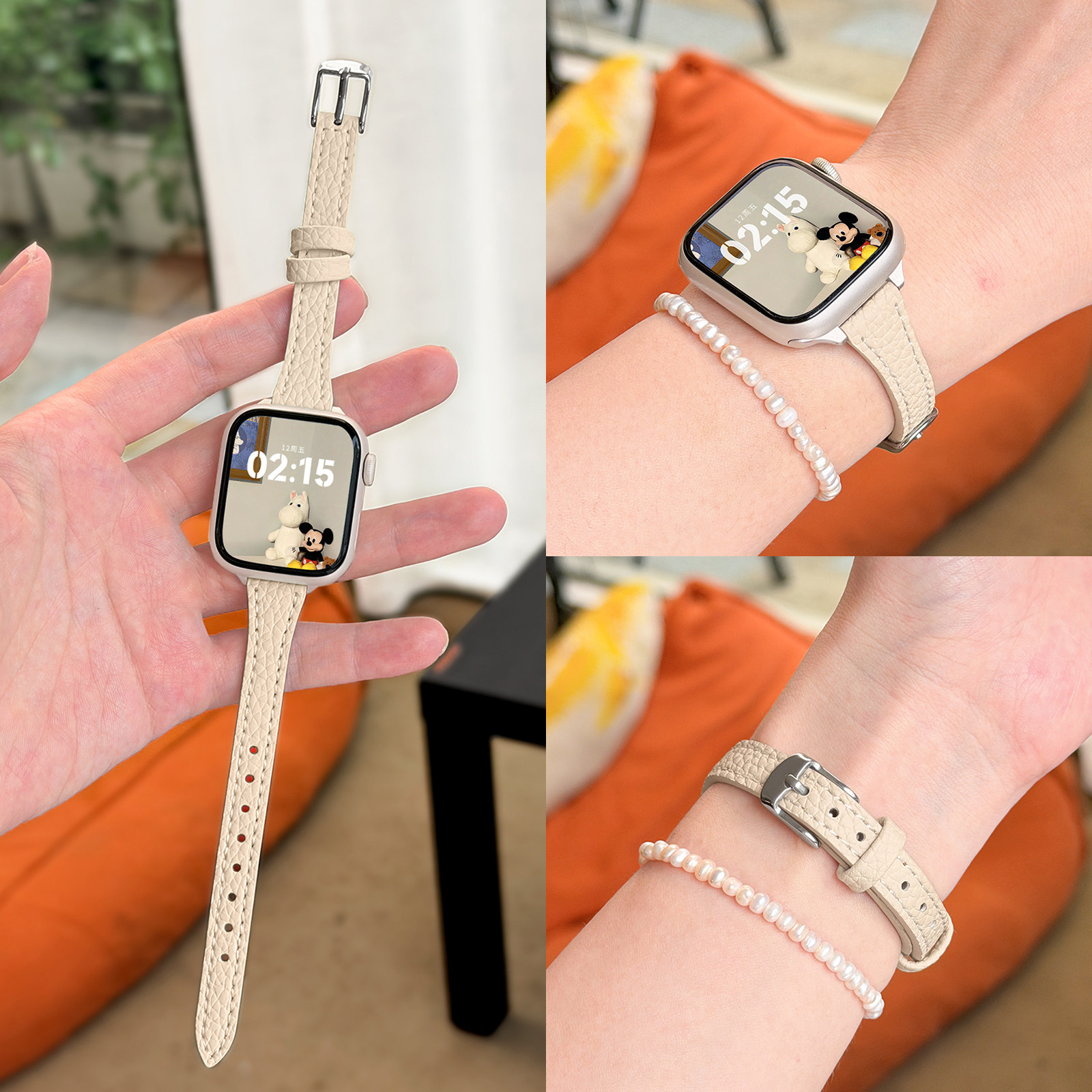 适用iWatch超细荔枝纹柔软皮表带图片