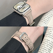 se代皮腕带女41 45mm s9复古纤细皮表带S11苹果手表5 高级小众 适用applewatchS10真皮小蛮腰表带iwatch