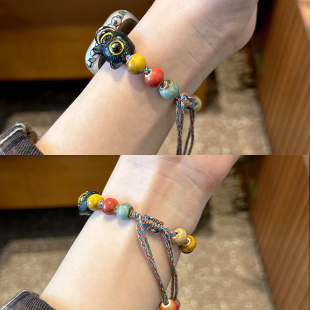 S9可爱猫咪小狗编绳iwatch新中式 适用applewatchS11表带苹果S10 串珠se 6新年国风小众表带 小猫串珠