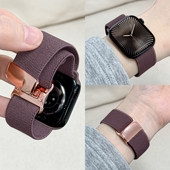 8秋冬新款 适用applewatchS11尼龙平纹编织表带苹果手表10 磁吸扣iwatchS8ultra运动腕带智能se舒适轻薄男女