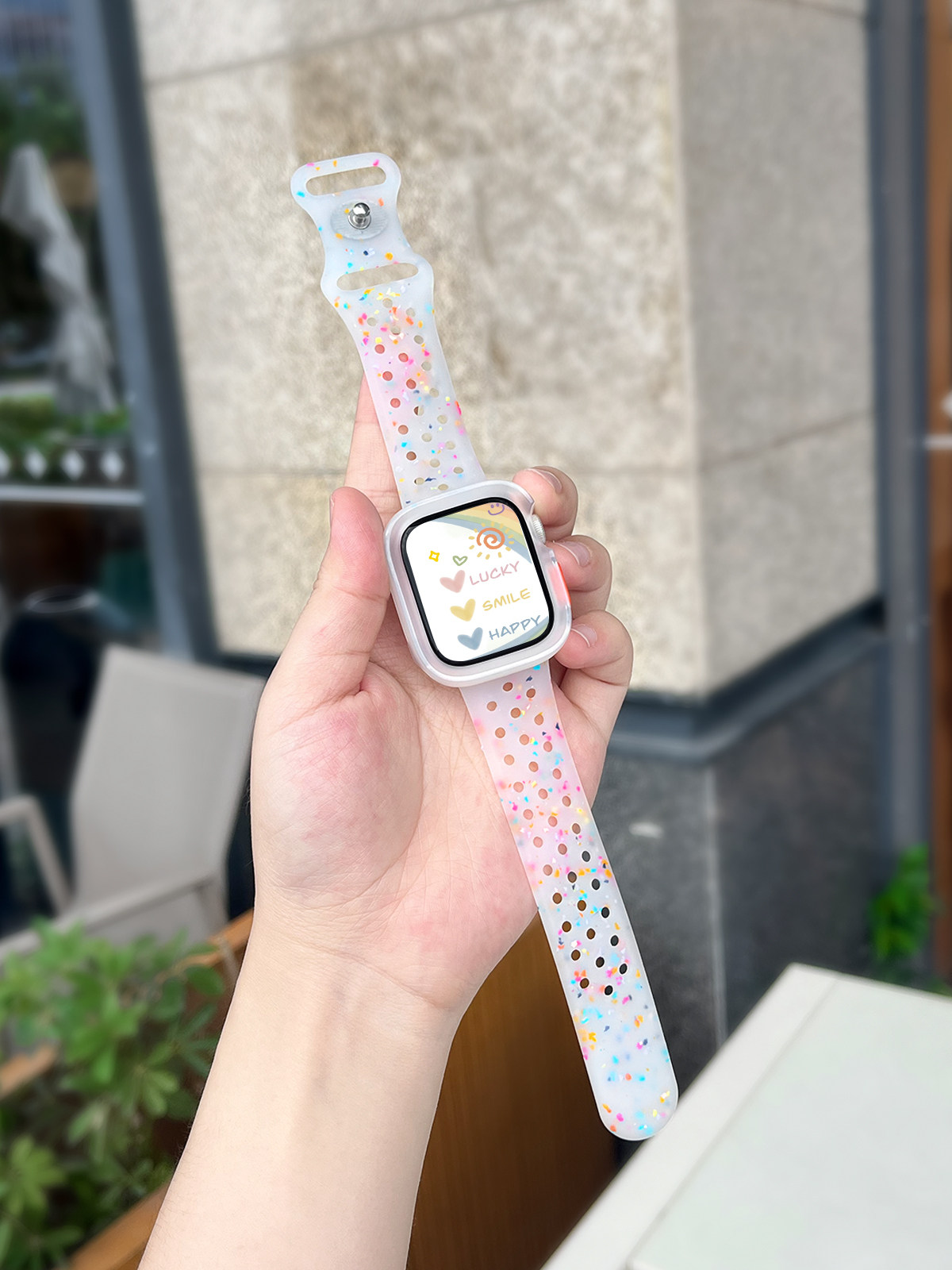 IWATCHS9 COLOR DOT HOLE SILICONE STRAP APPLEWATCHS10 S8 7 6 5 4 SE NEW LIQUID SILICONE JELLY BUTTERFLY CLASP BREATHABLE APPLE WATCH SUMMER ULTRA SPORT SBAND