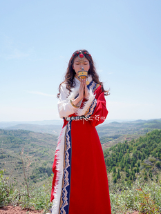 2023爆款毛呢藏袍女款藏式服装民族风旅拍写真民族风服饰