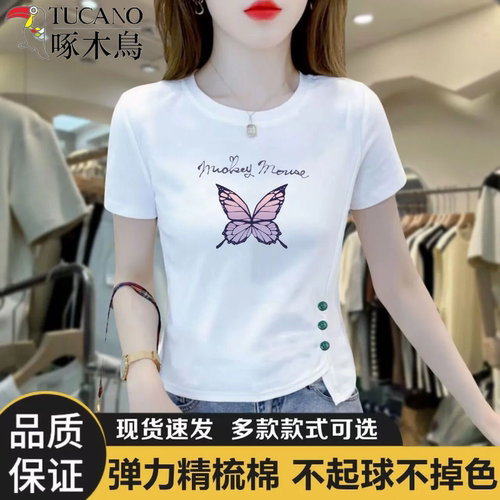 啄木鸟2026新款纯棉短袖t恤女