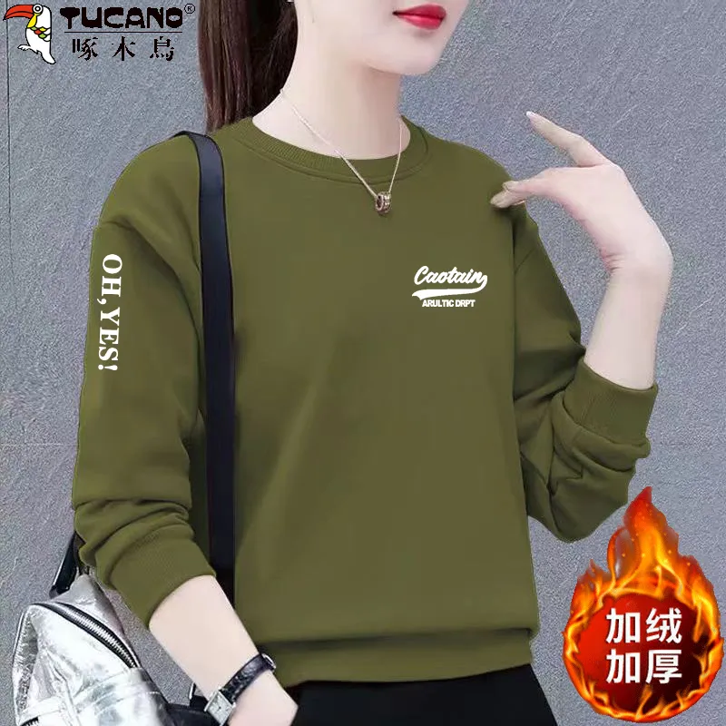 啄木鸟纯棉加绒长袖卫衣女
