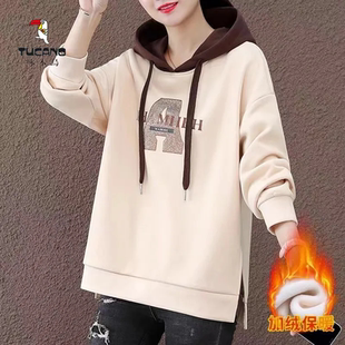 宽松套头连帽长袖 时尚 上衣女 新款 啄木鸟加绒加厚卫衣女2026冬季