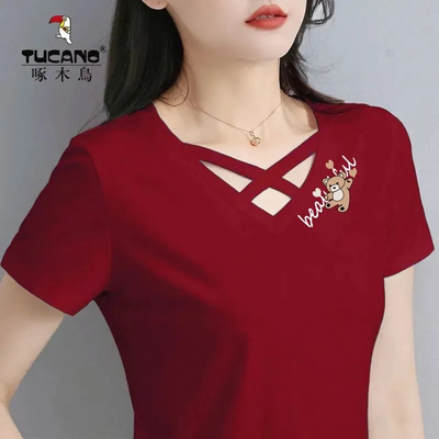 啄木鸟正品纯棉印花短袖t恤女