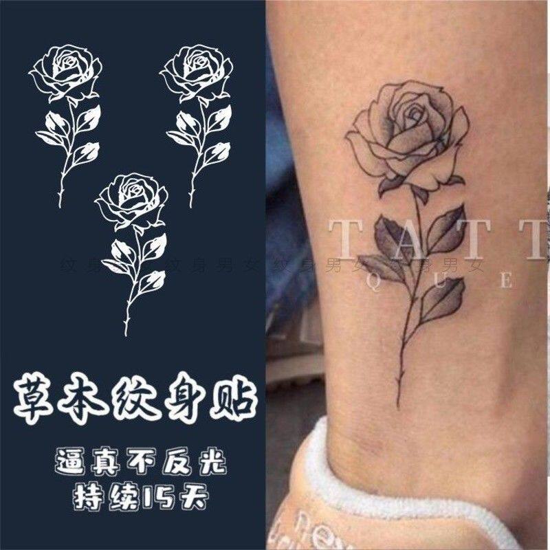 草本果汁植物 新款黑白玫瑰花朵 脚腕纹身贴