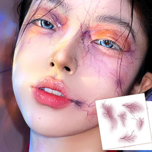 万圣节血丝淤青脸部贴纸装饰纹身贴真实恐怖伤痕妆容可洗恶搞派对