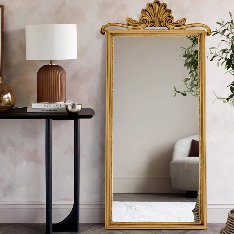 法式复古雕花穿衣镜欧式实木全身镜家用卧室衣帽间服装店落地镜子