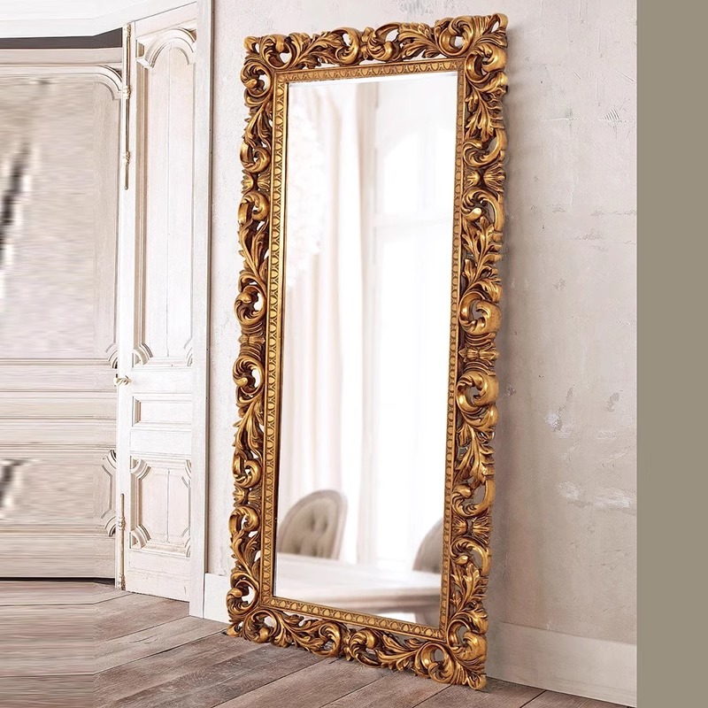 欧式复古全身镜壁挂式巴洛克实木雕花落地镜衣帽间法式穿衣大镜子
