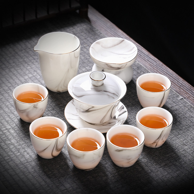 功夫茶具套装白瓷家用礼品茶杯羊脂玉六君子盖碗茶盘荼壶紫砂礼盒