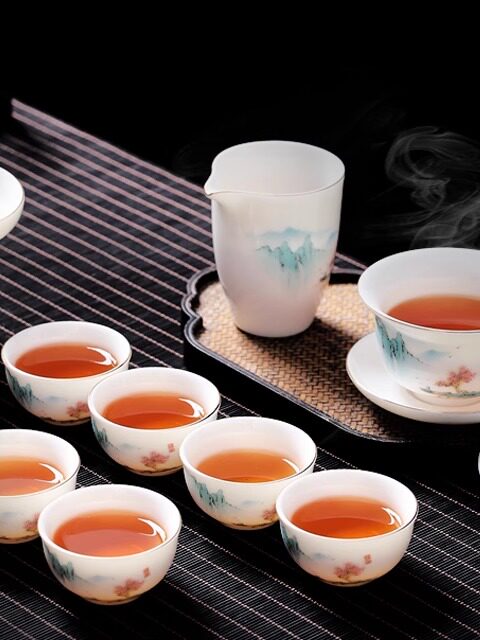 茶具套装羊脂玉茶杯功夫盖碗茶壶茶家高端中式办公室白色陶瓷防烫