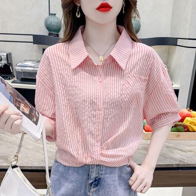 条纹短袖衬衫女夏季2025年
