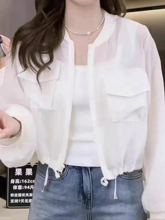 2024年夏季新款抽绳收腰短款薄款宽松防晒衣外套女小个子百搭上衣