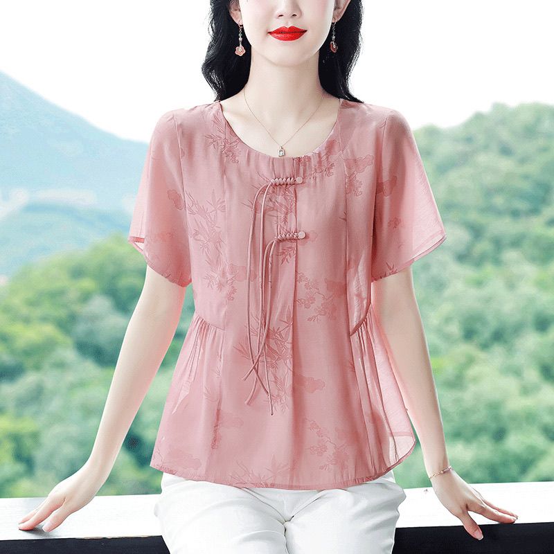 夏季新款棉麻短袖衬衫女中