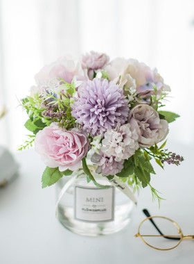 新仿真花套装假花玻璃花瓶玫瑰花 仿真植物盆栽家居装饰摆件假