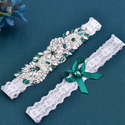 优拉潘  STS22跨境批发腿带套装摄影JK洛丽塔配饰新娘墨绿吊带袜