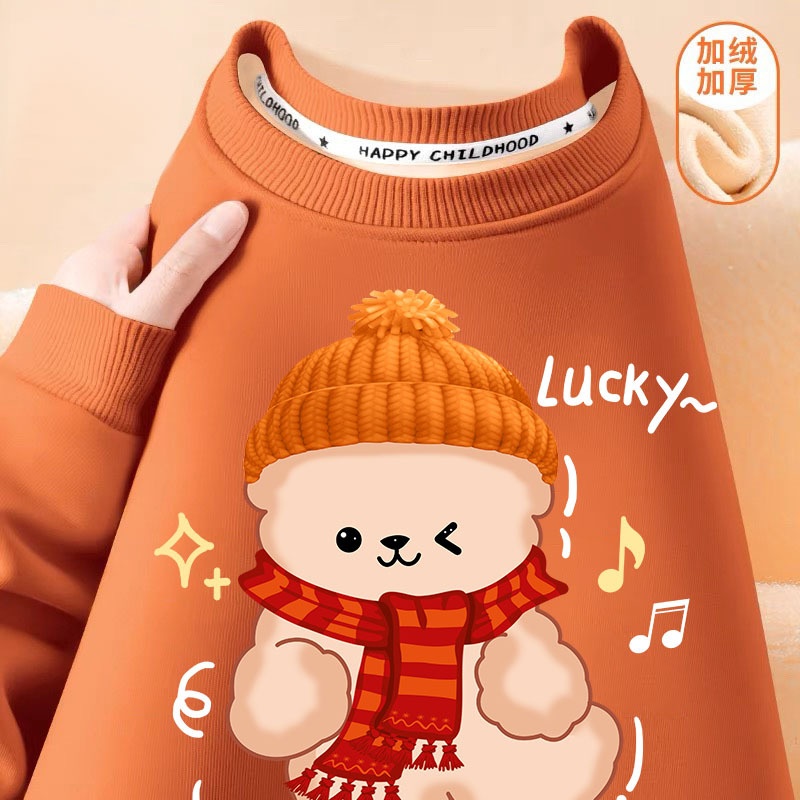 男童加绒保暖卫衣儿童2024新款酷帅百搭冬季上衣男孩运动加厚衣服