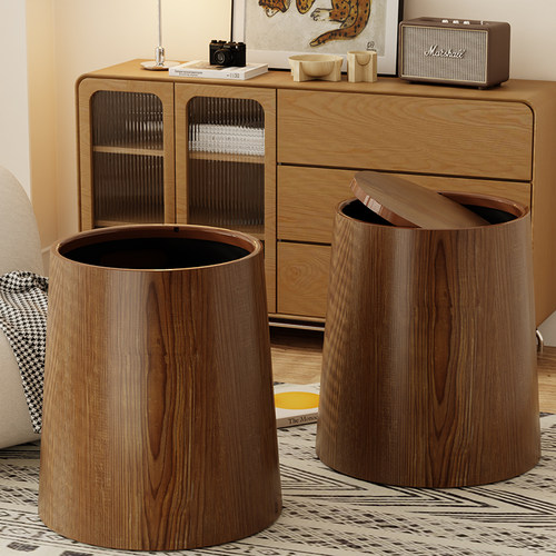 翻盖圆形双层大容量中古风垃圾桶