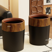 木纹垃圾桶家用客厅中古风高档2026新款 办公室卧室大号中式 卫生桶