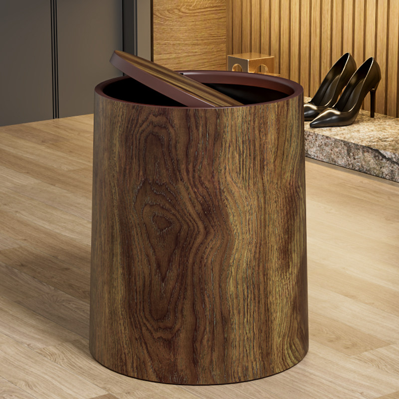 复古仿木纹垃圾桶2026新款家用翻盖厨房中古风办公室中式商用纸篓,家庭/个人清洁工具,垃圾桶,淘宝优惠券,粉丝福利购,淘宝优惠卷