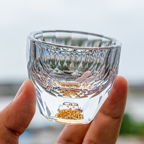 家用金箔白酒杯一两杯钻面创意水晶玻璃轻奢50ml烈酒杯一口杯茶杯
