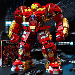 乐积木高积木钢铁侠反浩克装甲男孩机器人拼装玩具2024新款高难度