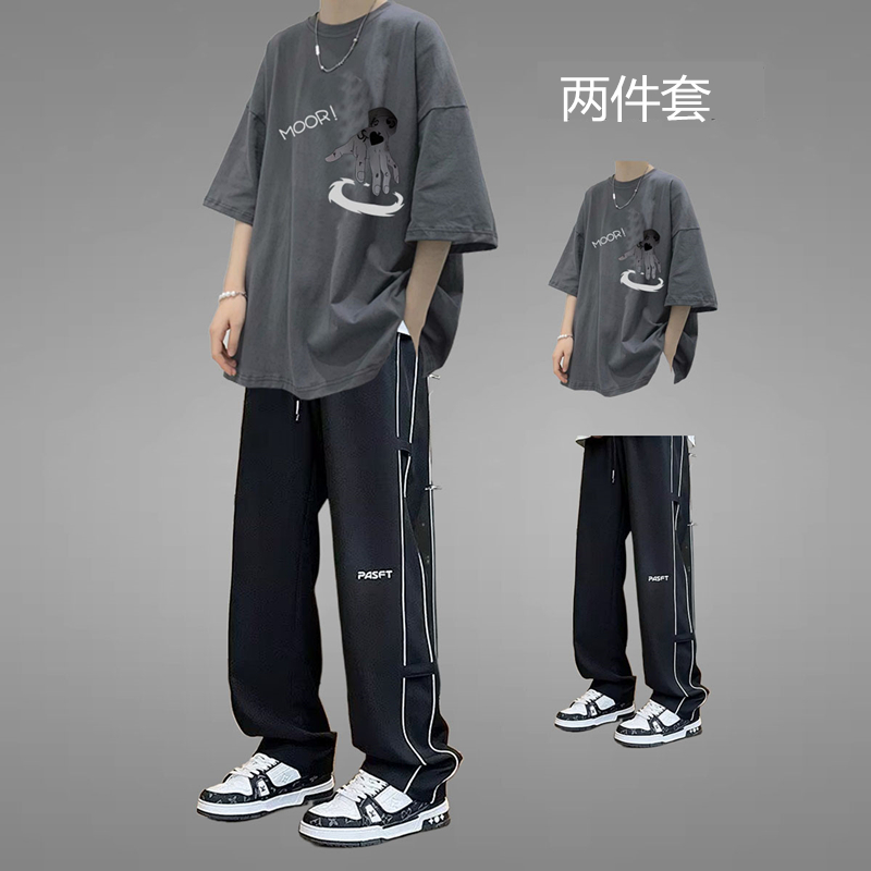 夏季纯棉短袖男装2025新款青少年运动套装男潮流帅气高中学生夏装