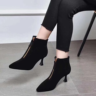 细高跟短靴女2025秋冬新款单靴磨砂百搭小根气质靴子加绒1222e