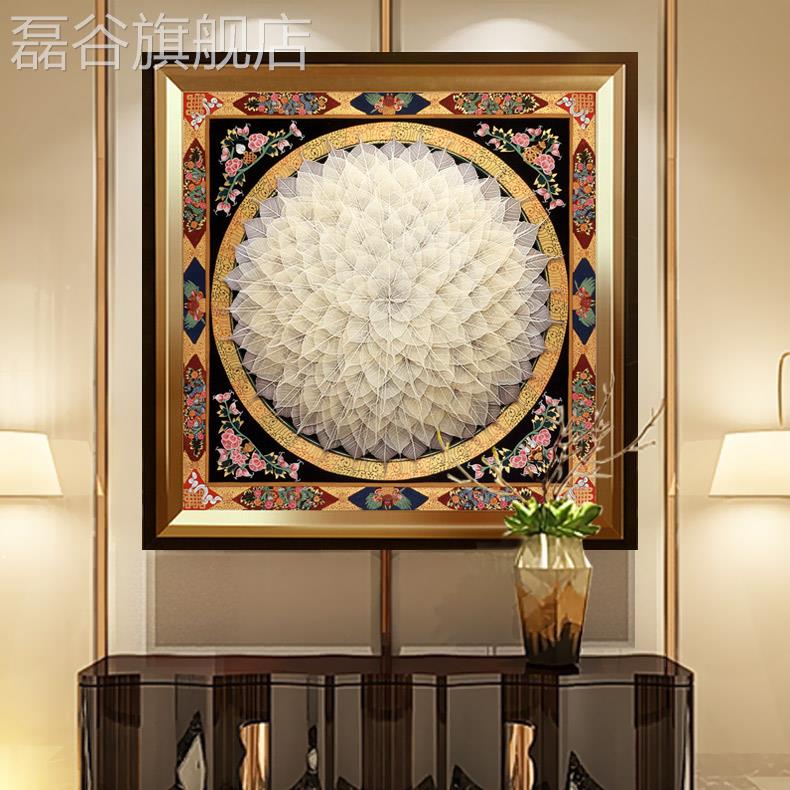网红中式玄关提叶装饰画软抽墙象沙发背景壁画客新厅卧室墙菩画挂图片