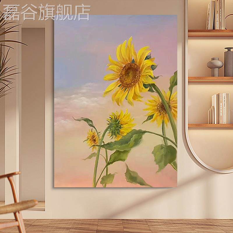 网红手画绘油画葵梵高向日现代简约装饰客玄关原创治愈系高级挂厅