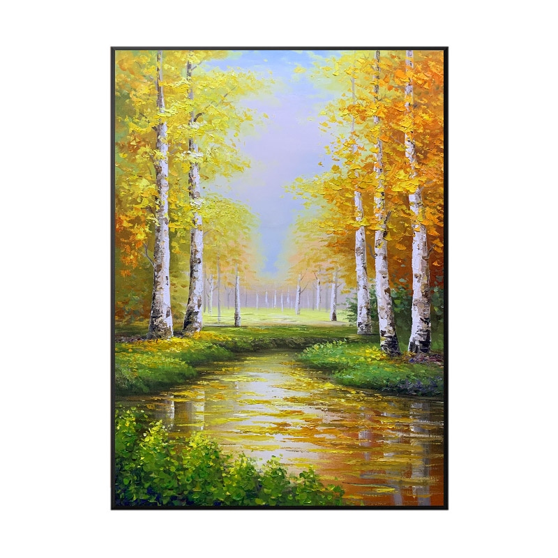 网红纯手绘油画壁画玄关风景挂画入户背景墙
