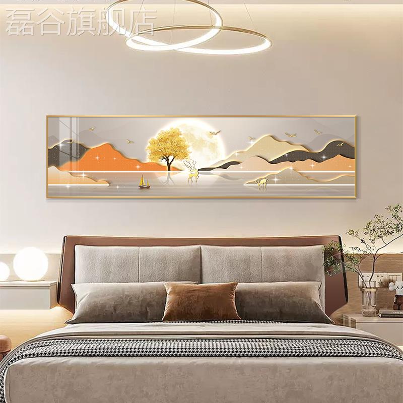 网红奢福鹿卧轻室代装饰画现简壁约感主卧温馨床头挂画高级大气抽图片