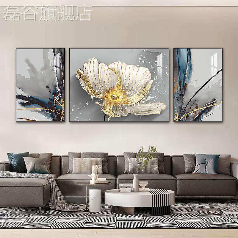 网红画开贵客厅花沙发富背景墙装饰现代简约奢挂画牡丹花壁画轻三图片
