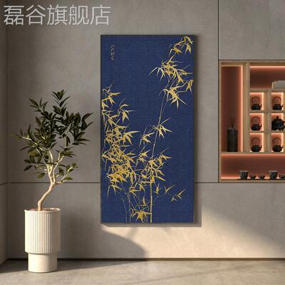 网红竹报安纯手绘油画子客厅装饰新式画金箔竹中平古风肌理玄关中